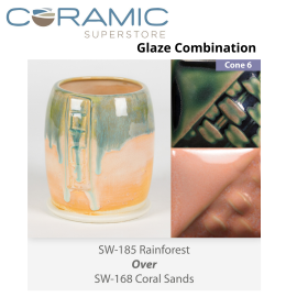 Rainforest SW185 over Speckled Plum SW113 Stoneware Glaze Combination Rainforest SW185 over Speckled Plum SW113 Stoneware Glaze Combination